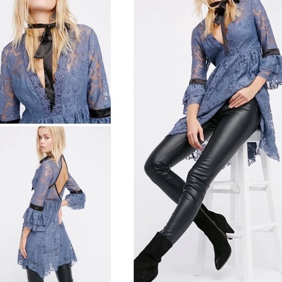 Free People Dresses & Skirts - FREE PEOPLE Dress Victorian Blue Gilded Lace Dress Size Small